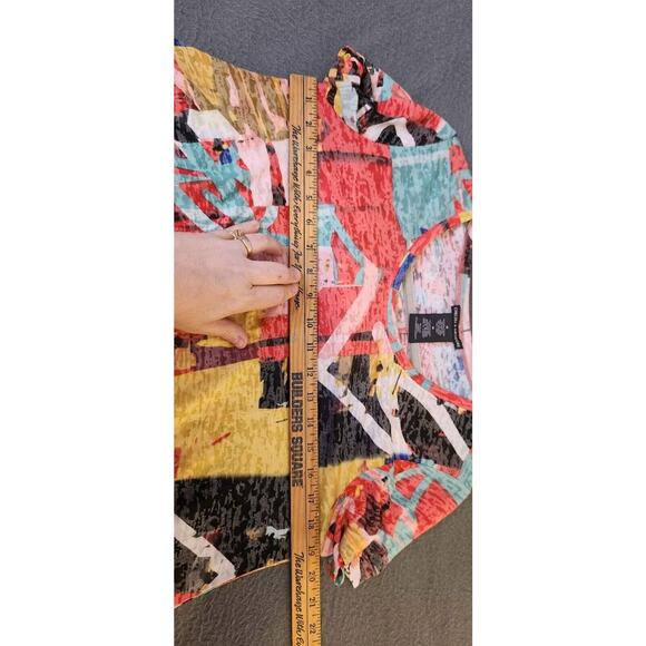 Chelsea & Theodore T Shirt Women M Multicolor Graffeti Tunic Burnout Asymmetric - Picture 5 of 7